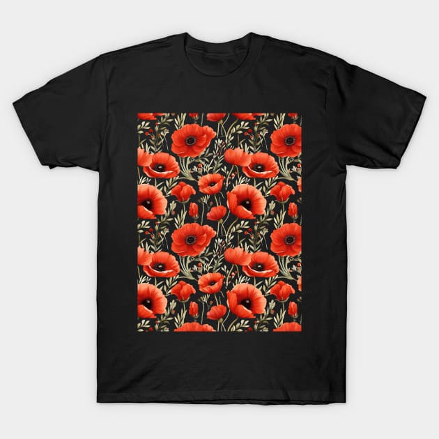 Red Poppies Watercolor Pattern #1 T-Shirt by RunAki